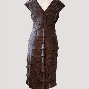 Adrianna Papell Shutter Pleat Cocktail Dress Size 12 Chocolate Brown